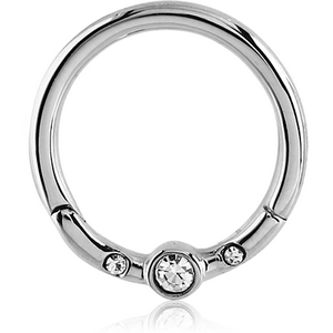 SURGICAL STEEL ROUND JEWELLED HINGED SEGMENT RING
