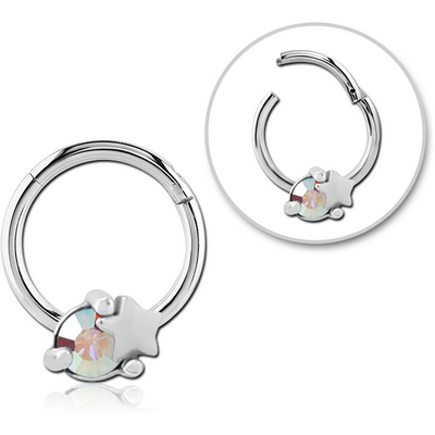 SURGICAL STEEL JEWELLED HINGED SEGMENT RING - STAR AND GEM
