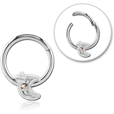SURGICAL STEEL JEWELLED HINGED SEGMENT RING - CRESCENT AND STAR