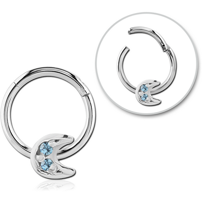SURGICAL STEEL JEWELLED HINGED SEGMENT RING - CRESCENT PRONGS