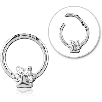 SURGICAL STEEL JEWELLED HINGED SEGMENT RING - ANIMAL PAW