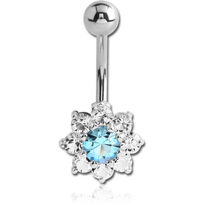 RHODIUM PLATED BRASS JEWELLED FLOWER NAVEL BANANA