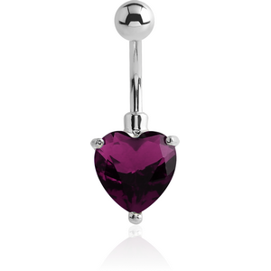 RHODIUM PLATED BRASS JEWELLED HEART NAVEL BANANA