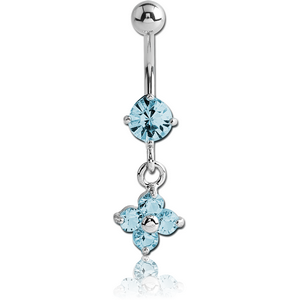 RHODIUM PLATED JEWELED FASHION NAVEL BANANA WITH FLOWER CHARM