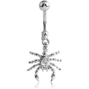 RHODIUM PLATED BRASS JEWELLED SCORPION NAVEL BANANA