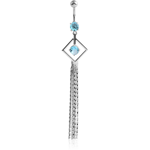 RHODIUM PLATED BRASS JEWELLED DANGLING NAVEL BANANA