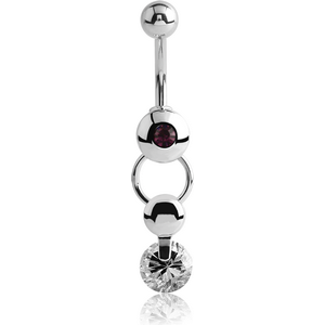 RHODIUM PLATED BRASS JEWELLED DANGLING NAVEL BANANA