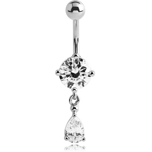 RHODIUM PLATED BRASS JEWELLED NAVEL BANANA WITH CHARM