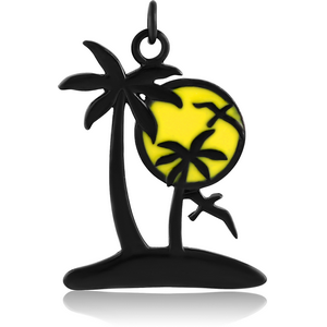 BLACK PVD COATED BRASS CHARM WITH ENAMEL - ISLAND AND SUN