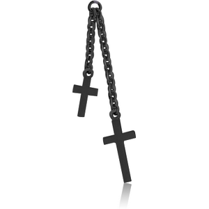 BLACK PVD COATED SURGICAL STEEL TWO CROSSES CHARM