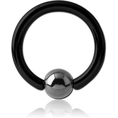 BLACK PVD COATED SURGICAL STEEL BALL CLOSURE RING WITH HEMATITE BALL