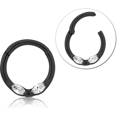 BLACK PVD COATED SURGICAL STEEL JEWELLED HINGED SEGMENT RING