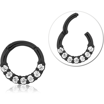 BLACK PVD COATED SURGICAL STEEL JEWELLED HINGED SEGMENT RING