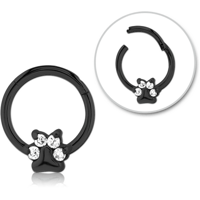 BLACK PVD COATED SURGICAL STEEL JEWELLED HINGED SEGMENT RING - ANIMAL PAW