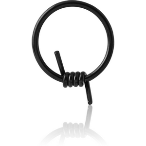 BLACK PVD COATED SURGICAL STEEL BALL CLOSURE RING WITH BARBED WIRE