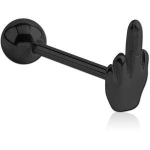 BLACK PVD COATED SURGICAL STEEL BARBELL - MIDDLE FINGER