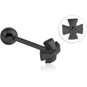 BLACK PVD COATED SURGICAL STEEL BARBELL - IRON CROSS