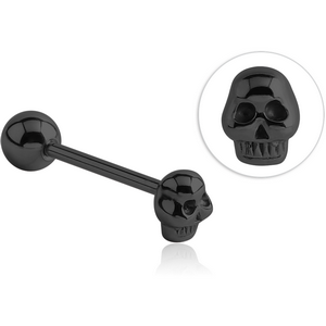 BLACK PVD COATED SURGICAL STEEL BARBELL - SKULL
