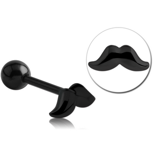BLACK PVD COATED SURGICAL STEEL BARBELL - MUSTACHE