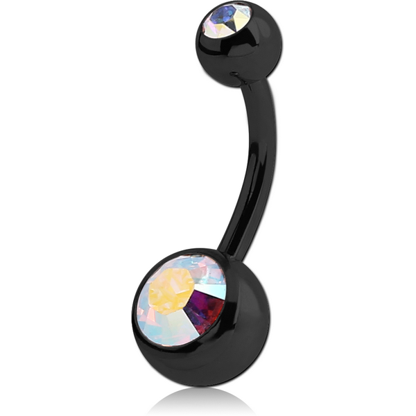 BLACK PVD COATED SURGICAL STEEL DOUBLE VALUE JEWELLED NAVEL BANANA