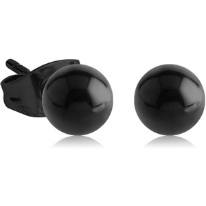 BLACK PVD COATED SURGICAL STEEL BALL EAR STUDS PAIR