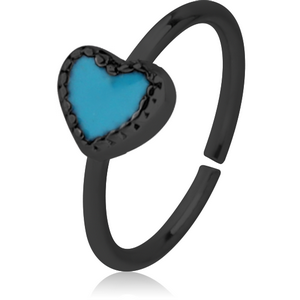 BLACK PVD COATED SURGICAL STEEL SEAMLESS RING WITH ENAMEL - HEART