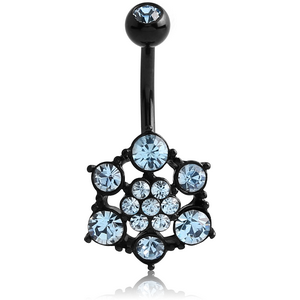 BLACK PVD COATED BRASS DOUBLE JEWELLED SNOWFLAKE NAVEL BANANA