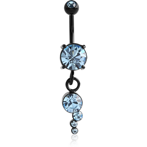 BLACK PVD COATED BRASS DOUBLE JEWELLED ROUND NAVEL BANANA WITH CHARM