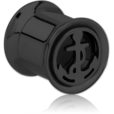 BLACK PVD COATED STAINLESS STEEL DOUBLE FLARED INTERNALLY CUT OUT THREADED TUNNEL - ANCHOR