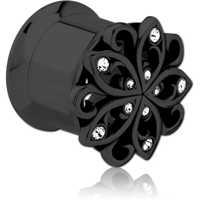 BLACK PVD COATED STAINLESS STEEL DOUBLE FLARED INTERNALLY THREADED JEWELLED TUNNEL