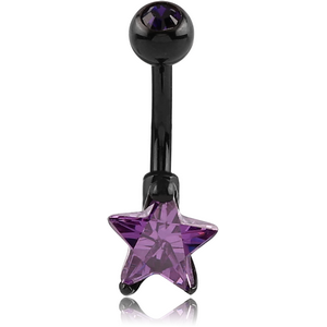 BLACK PVD COATED SURGICAL STEEL STAR 8MM CZ DOUBLE JEWLED NAVEL BANANA