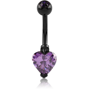 BLACK PVD COATED SURGICAL STEEL HEART 8MM CZ DOUBLE JEWELLED NAVEL BANANA