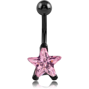 BLACK PVD COATED SURGICAL STEEL STAR PRONG SET 10MM CZ JEWELLED NAVEL BANANA