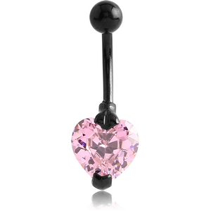 BLACK PVD COATED SURGICAL STEEL HEART PRONG SET 10MM CZ JEWELLED NAVEL BANANA