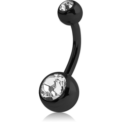 BLACK PVD COATED SURGICAL STEEL DOUBLE HIGH END CRYSTAL JEWELLED NAVEL BANANA