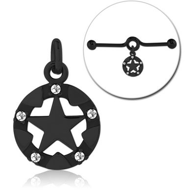 BLACK PVD COATED SURGICAL STEEL JEWELLED CHARM FOR INDUSTRIAL BARBELL