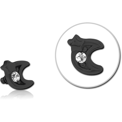 BLACK PVD COATED SURGICAL STEEL JEWELLED ATTACHMENT FOR 1.6MM INTERNALLY THREADED PINS - CRESCENT AND STAR