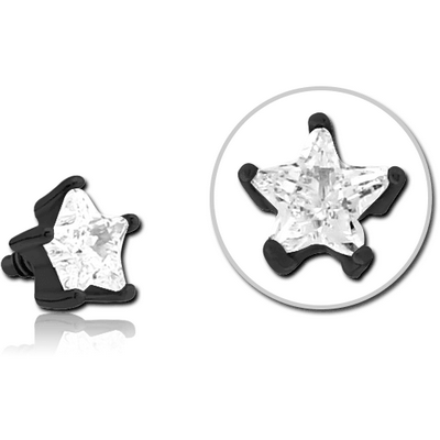 BLACK PVD COATED SURGICAL STEEL JEWELLED ATTACHMENT FOR 1.6MM INTERNALLY THREADED PINS - STAR