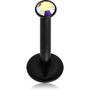 BLACK PVD COATED SURGICAL STEEL INTERNALLY THREADED SWAROVSKI CRYSTAL JEWELLED MICRO LABRET
