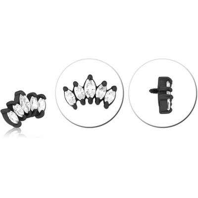 BLACK PVD COATED SURGICAL STEEL JEWELLED MICRO ATTACHMENT FOR 1.2MM INTERNALLY THREADED PINS - FIVE GEMS