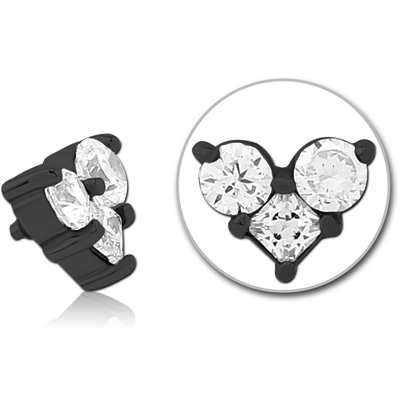 BLACK PVD COATED SURGICAL STEEL JEWELLED MICRO ATTACHMENT FOR 1.2MM INTERNALLY THREADED PINS - HEART