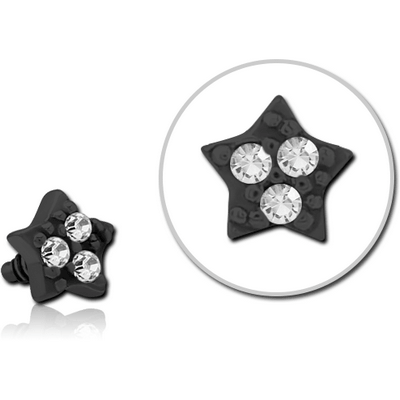 BLACK PVD COATED SURGICAL STEEL JEWELLED MICRO ATTACHMENT FOR 1.2MM INTERNALLY THREADED PINS - STAR PRONGS