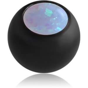 BLACK PVD COATED SURGICAL STEEL JEWELLED BALL WITH SYNTHETIC OPAL