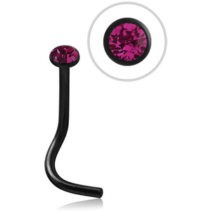 BLACK PVD COATED SURGICAL STEEL PREMIUM CRYSTAL JEWELLED CURVED NOSE STUD