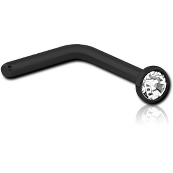 BLACK PVD COATED SURGICAL STEEL VALUE CRYSTAL JEWELLED 90 DEGREE NOSE STUD