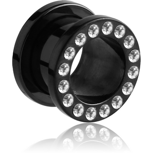 BLACK PVD COATED STAINLESS STEEL JEWELLED FLESH TUNNEL (12 STONES PP13) EMPTY PART