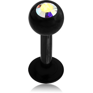 BLACK PVD COATED SURGICAL STEEL JEWELLED LABRET