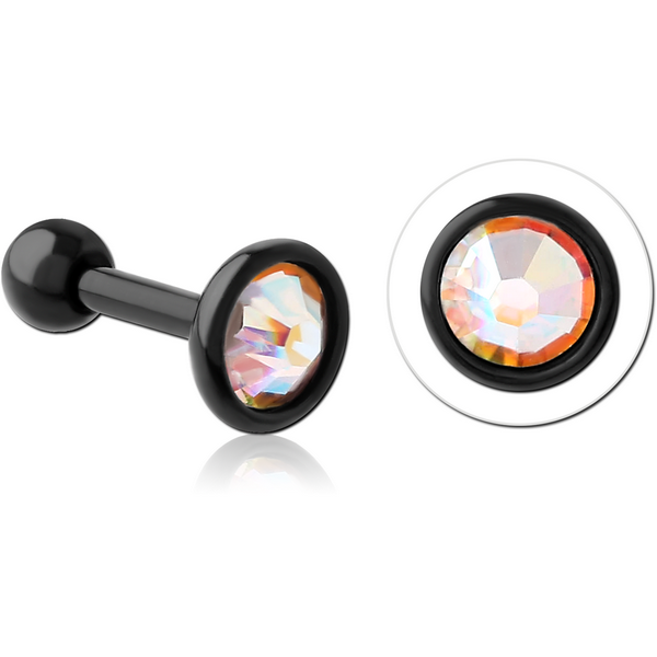 BLACK PVD COATED SURGICAL STEEL JEWELLED TRAGUS MICRO BARBELL