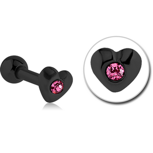 BLACK PVD COATED SURGICAL STEEL JEWELLED HEART TRAGUS MICRO BARBELL