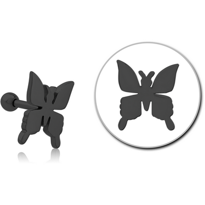BLACK PVD COATED SURGICAL STEEL TRAGUS MICRO BARBELL - BUTTERFLY